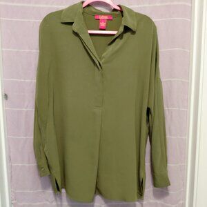 Green Baggy Collared Business Casual Blouse Top